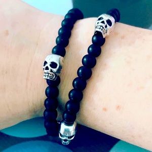 Skull Bracelet Set - Black & Silver